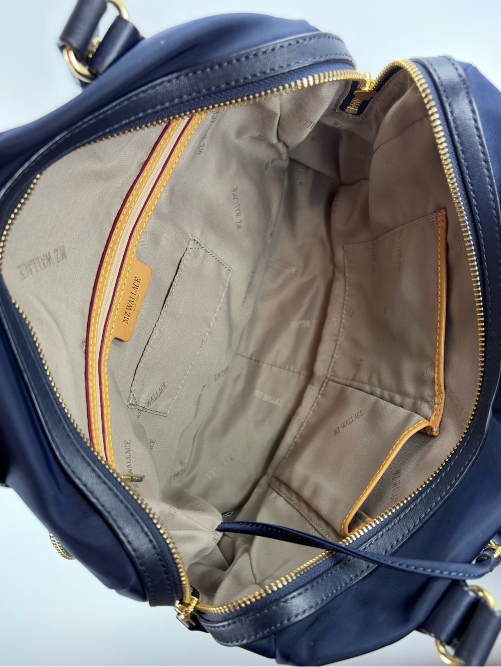 MZ Wallace Jane Bedford Navy Nylon Satchel Multi Pocket Gold Hardware w/pouch - Picture 12 of 14